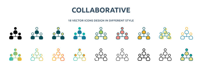 Poster - collaborative icon in 18 different styles such as thin line, thick line, two color, glyph, colorful, lineal color, detailed, stroke and gradient. set of collaborative vector for web, mobile, ui