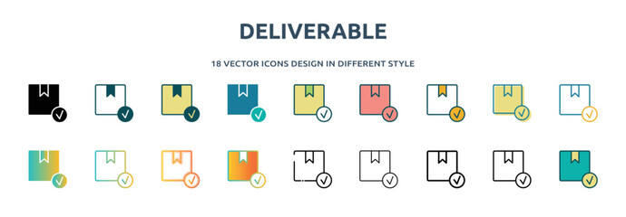 Poster - deliverable icon in 18 different styles such as thin line, thick line, two color, glyph, colorful, l