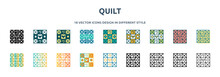 Quilt Icon In 18 Different Styles Such As Thin Line, Thick Line, Two Color, Glyph, Colorful, Lineal Color, Detailed, Stroke And Gradient. Set Of Quilt Vector For Web, Mobile, Ui