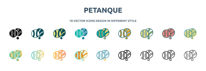 Poster - petanque icon in 18 different styles such as thin line, thick line, two color, glyph, colorful, line