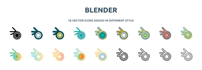 Poster - blender icon in 18 different styles such as thin line, thick line, two color, glyph, colorful, lineal color, detailed, stroke and gradient. set of blender vector for web, mobile, ui