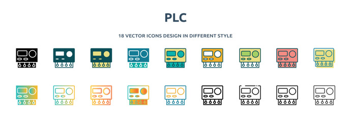 Wall Mural - plc icon in 18 different styles such as thin line, thick line, two color, glyph, colorful, lineal color, detailed, stroke and gradient. set of plc vector for web, mobile, ui