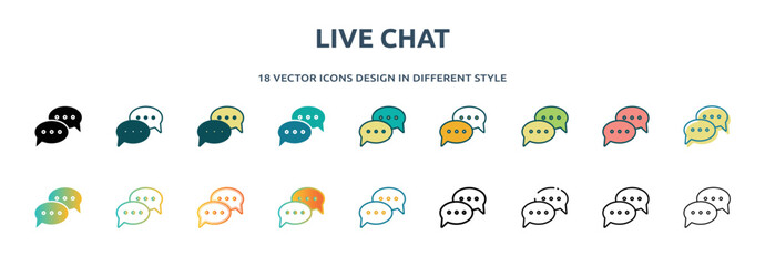 Poster - live chat icon in 18 different styles such as thin line, thick line, two color, glyph, colorful, lin