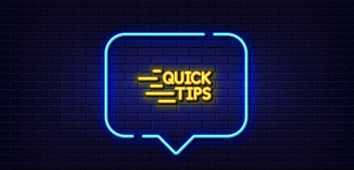 Poster - neon light speech bubble. quick tips line icon. helpful tricks sign. tutorials symbol. neon light ba