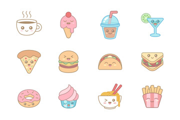 Cute kawaii fast food cartoon illustration