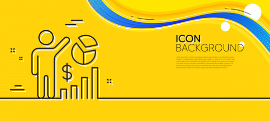 Poster - Seo statistics line icon. Abstract yellow background. Search engine optimization sign. Analytics chart symbol. Minimal seo statistics line icon. Wave banner concept. Vector