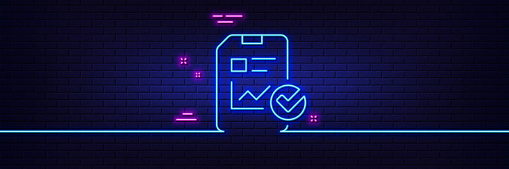 Poster - neon light glow effect. report document line icon. analysis chart or sales growth report sign. stati