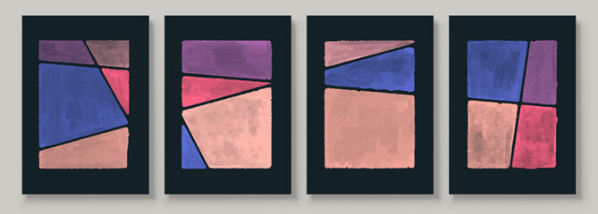 Wall Mural - Set of Abstract Hand Painted Illustrations for Postcard, Social Media Banner, Brochure Cover Design or Wall Decoration Background. Modern Abstract Painting Artwork. Vector Pattern