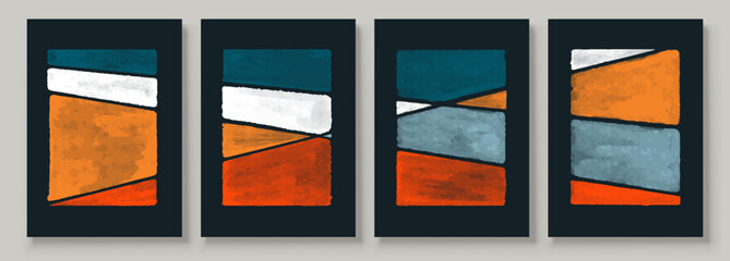 Wall Mural - Set of Abstract Hand Painted Illustrations for Postcard, Social Media Banner, Brochure Cover Design or Wall Decoration Background. Modern Abstract Painting Artwork. Vector Pattern