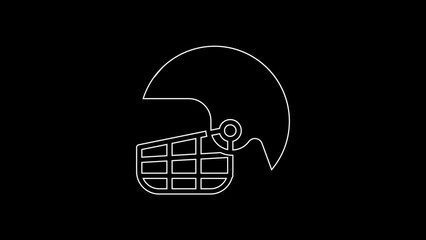 Sticker - White line American football helmet icon isolated on black background. 4K Video motion graphic animation