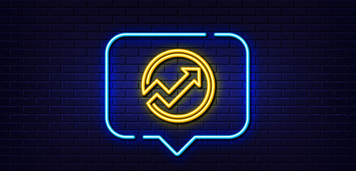 Poster - Neon light speech bubble. Chart line icon. Report graph or Sales growth sign in circle. Analysis and Statistics data symbol. Neon light background. Audit glow line. Brick wall banner. Vector