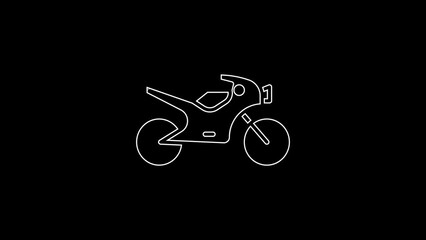 Sticker - White line Motorcycle icon isolated on black background. 4K Video motion graphic animation