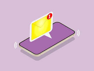 Poster - New message on smartphone screen. Notification of unread messages by e-mail. Stock vector graphics.