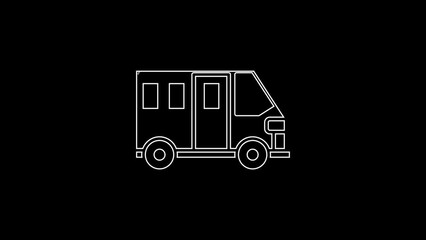 Sticker - White line School Bus icon isolated on black background. Public transportation symbol. 4K Video motion graphic animation