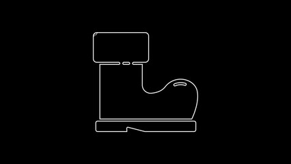 Sticker - White line Waterproof rubber boot icon isolated on black background. Gumboots for rainy weather, fishing, gardening. 4K Video motion graphic animation