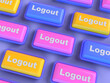 3D render of colorful logout keys on purple background