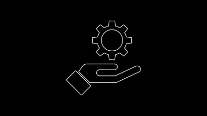 Poster - White line Settings in the hand icon isolated on black background. 4K Video motion graphic animation