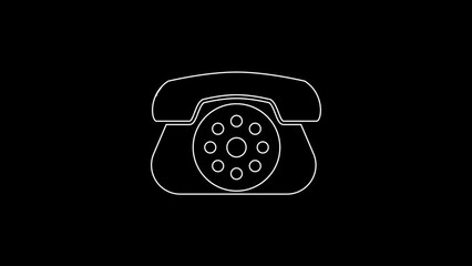 Sticker - White line Telephone icon isolated on black background. Landline phone. 4K Video motion graphic animation