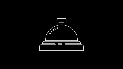 Sticker - White line Hotel service bell icon isolated on black background. Reception bell. 4K Video motion graphic animation