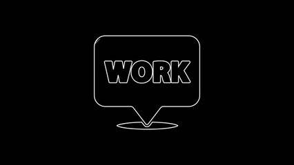 Poster - White line Location with text work icon isolated on black background. 4K Video motion graphic animation