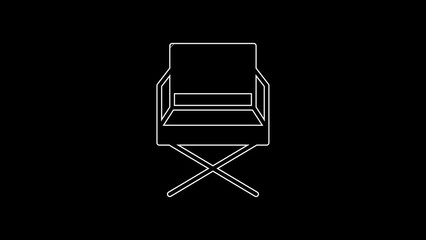 Sticker - White line Director movie chair icon isolated on black background. Film industry. 4K Video motion graphic animation