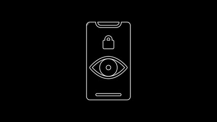 Sticker - White line Eye scan icon isolated on black background. Scanning eye. Security check symbol. Cyber eye sign. 4K Video motion graphic animation