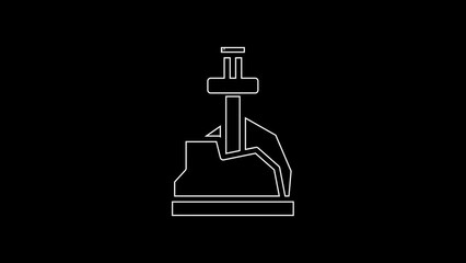 Sticker - White line Sword in the stone icon isolated on black background. Excalibur the sword in the stone from the Arthurian legends. 4K Video motion graphic animation