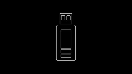 Sticker - White line USB flash drive icon isolated on black background. 4K Video motion graphic animation