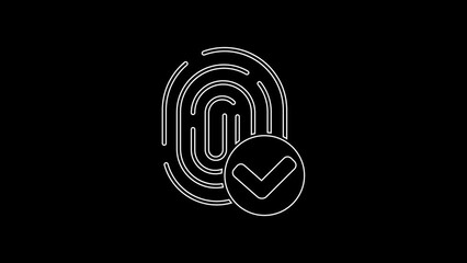 Sticker - White line Fingerprint icon isolated on black background. ID app icon. Identification sign. Touch id. 4K Video motion graphic animation