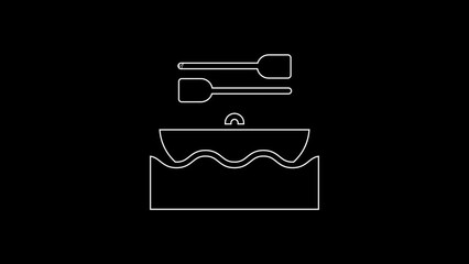 Poster - White line Boat with oars icon isolated on black background. Water sports, extreme sports, holiday, vacation, team building. 4K Video motion graphic animation