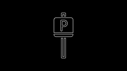 Sticker - White line Parking icon isolated on black background. Street road sign. 4K Video motion graphic animation