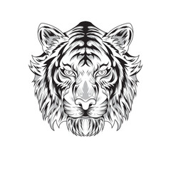 Coloring Book Animal Tiger Hand drawn Black and white Vector illustrations. Print, logo, poster template, tattoo idea.