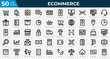© Aozora - Set of 50 Ecommerce web icons in line style. Credit card, profit, invoice. Outline icons collection. Vector illustration