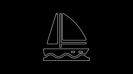 Sticker - White line Yacht sailboat or sailing ship icon isolated on black background. Sail boat marine cruise travel. 4K Video motion graphic animation