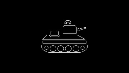 Wall Mural - White line Military tank icon isolated on black background. 4K Video motion graphic animation