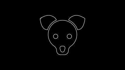 Poster - White line Dog icon isolated on black background. 4K Video motion graphic animation