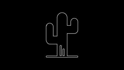 Poster - White line Cactus icon isolated on black background. 4K Video motion graphic animation