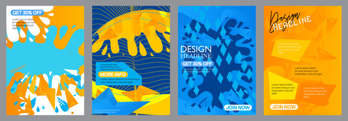 Wall Mural - Blue Yellow Poster Collection. Design with dynamic shapes. Banner template, Social media post for invitation, awards, magazine cover, brochure, flyer or website.