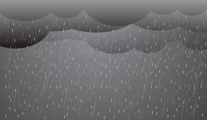 Wall Mural - heavy rain in dark sky, rainy season, clouds and storm, weather nature background, flood natural dis