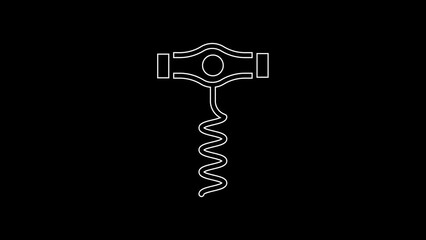 Sticker - White line Wine corkscrew icon isolated on black background. 4K Video motion graphic animation