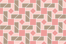 Octagons And Squares In A Repeating Geometric Pattern In White Outline With Pink And Brown Fill Colors, Geometric Vector Illustration