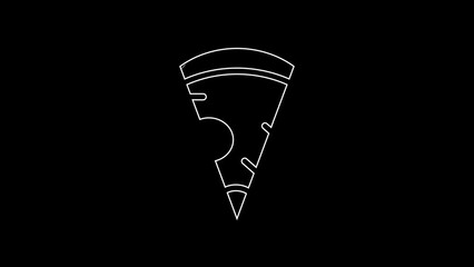 Sticker - White line Slice of pizza icon isolated on black background. Fast food menu. 4K Video motion graphic animation