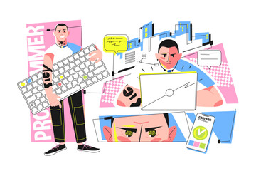 Young programmer concentrated at working project