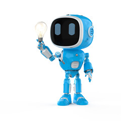 Wall Mural - cute and small artificial intelligence assistant robot with light bulb