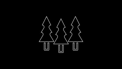 white line trees icon isolated on black background. forest symbol. 4k video motion graphic animation