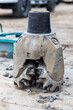 Tricone Drill Bit at a drilling oil and gas platform. Oil and Gas Rig. Alberta, Canada.
