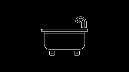 Poster - White line Bathtub icon isolated on black background. 4K Video motion graphic animation