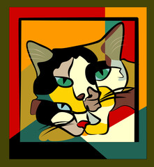 Wall Mural - Colorful abstract background, cubism art style,2 cats