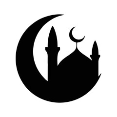 Poster - Flat vector illustration of mosque and crescent silhouette logo concept. Suitable for design elements of Ramadan Kareem, Eid al-Adha, theme logos, Islamic events, and celebrations of Muslim holy days.