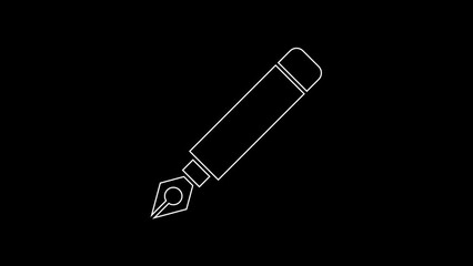 Poster - White line Fountain pen nib icon isolated on black background. Pen tool sign. 4K Video motion graphic animation